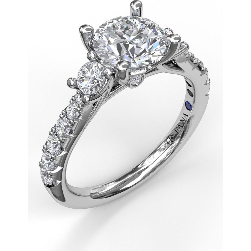 Three Stone Engagement Ring Setting with Round Center Mounting and Pavé Accent Diamonds - 0.56 Carat Total Accent Diamond Weight by Fana