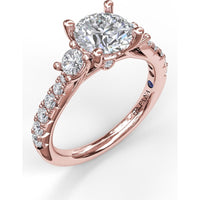 Three Stone Engagement Ring Setting with Round Center Mounting and Pavé Accent Diamonds - 0.56 Carat Total Accent Diamond Weight by Fana