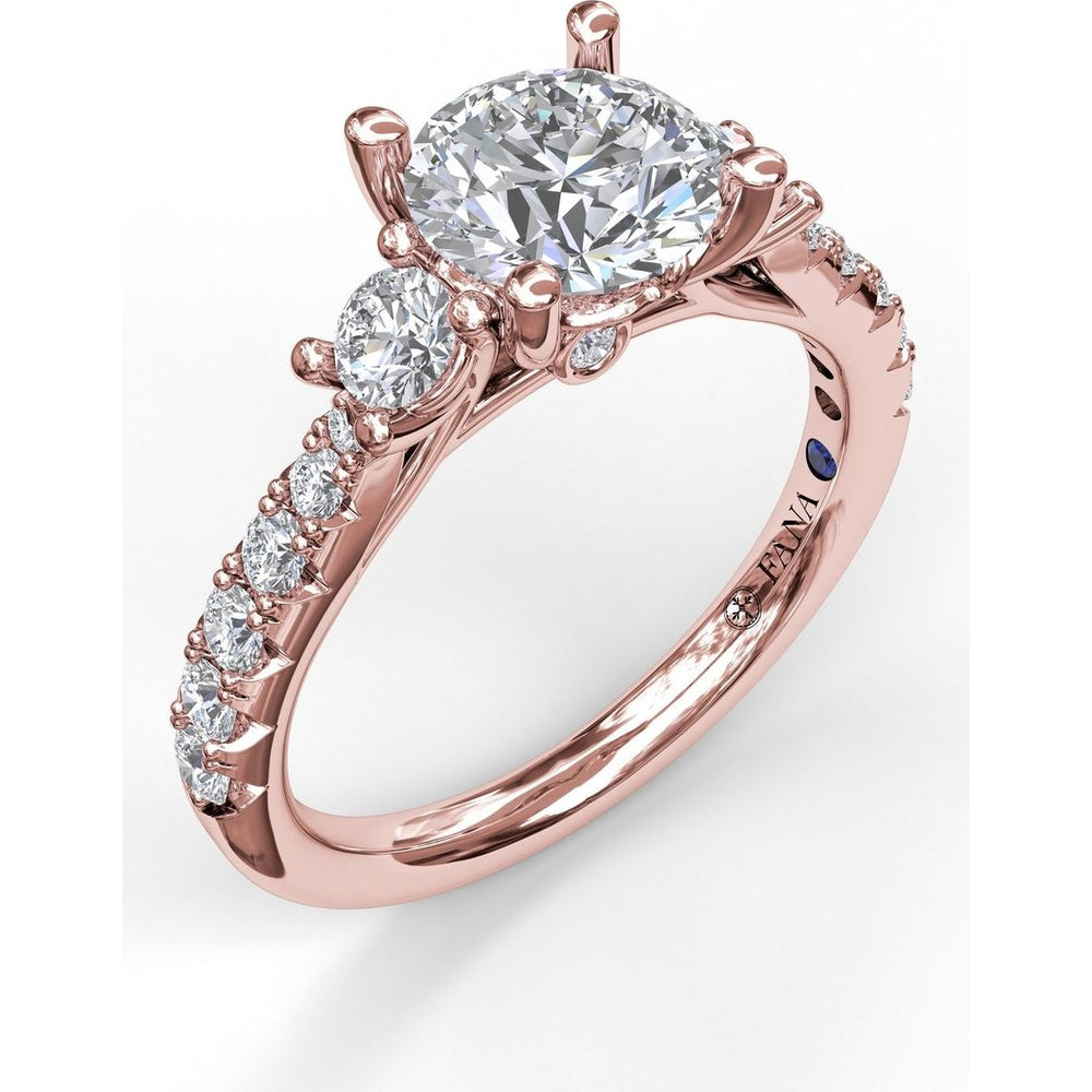 Three Stone Engagement Ring Setting with Round Center Mounting and Pavé Accent Diamonds - 0.56 Carat Total Accent Diamond Weight by Fana