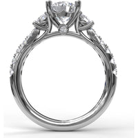 Three Stone Engagement Ring Setting with Round Center Mounting and Pavé Accent Diamonds - 0.56 Carat Total Accent Diamond Weight by Fana