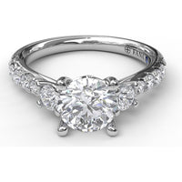 Three Stone Engagement Ring Setting with Round Center Mounting and Pavé Accent Diamonds - 0.56 Carat Total Accent Diamond Weight by Fana
