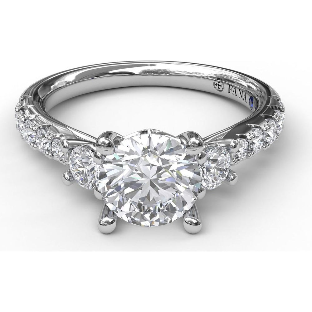 Three Stone Engagement Ring Setting with Round Center Mounting and Pavé Accent Diamonds - 0.56 Carat Total Accent Diamond Weight by Fana