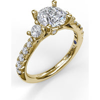 Three Stone Engagement Ring Setting with Round Center Mounting and Pavé Accent Diamonds - 0.56 Carat Total Accent Diamond Weight by Fana
