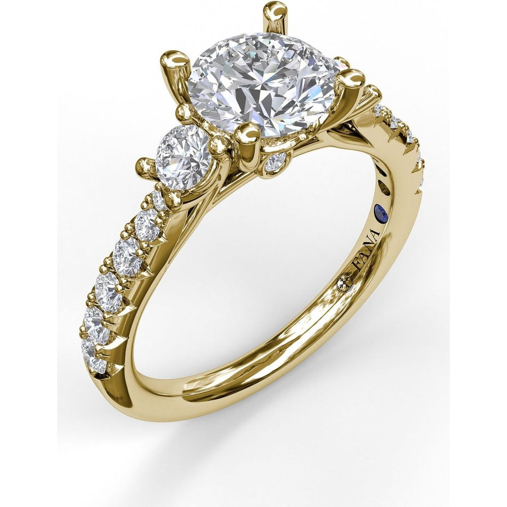 Three Stone Engagement Ring Setting with Round Center Mounting and Pavé Accent Diamonds - 0.56 Carat Total Accent Diamond Weight by Fana
