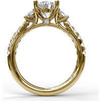 Three Stone Engagement Ring Setting with Round Center Mounting and Pavé Accent Diamonds - 0.56 Carat Total Accent Diamond Weight by Fana