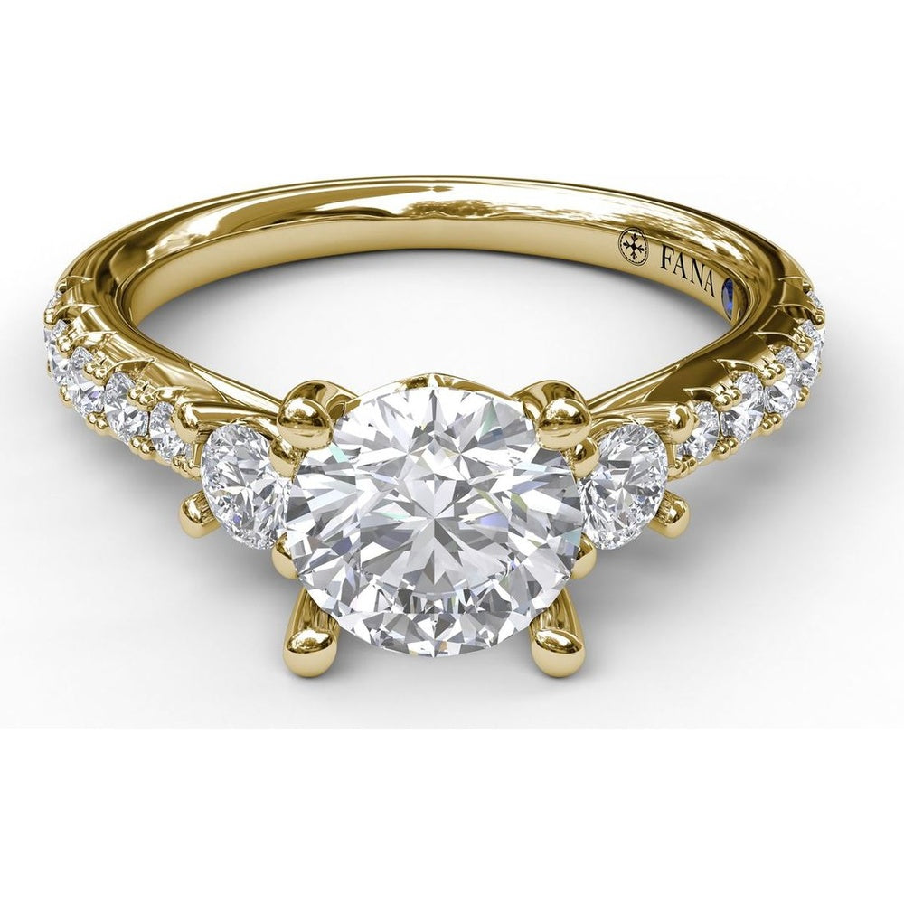 Three Stone Engagement Ring Setting with Round Center Mounting and Pavé Accent Diamonds - 0.56 Carat Total Accent Diamond Weight by Fana