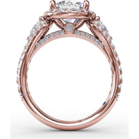 Three-Stone Engagement Ring Setting with Round Diamond Halo and Pear-Shape Side Stones - 1.09 Carat Total Side Diamond Weight by Fana