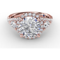 Three-Stone Engagement Ring Setting with Round Diamond Halo and Pear-Shape Side Stones - 1.09 Carat Total Side Diamond Weight by Fana