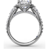 Three-Stone Engagement Ring Setting with Round Diamond Halo and Pear-Shape Side Stones - 1.09 Carat Total Side Diamond Weight by Fana