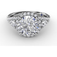 Three-Stone Engagement Ring Setting with Round Diamond Halo and Pear-Shape Side Stones - 1.09 Carat Total Side Diamond Weight by Fana