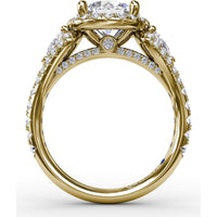 Three-Stone Engagement Ring Setting with Round Diamond Halo and Pear-Shape Side Stones - 1.09 Carat Total Side Diamond Weight by Fana