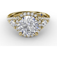 Three-Stone Engagement Ring Setting with Round Diamond Halo and Pear-Shape Side Stones - 1.09 Carat Total Side Diamond Weight by Fana