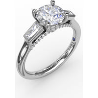 Three-Stone Engagement Ring Setting with Tapered Baguette Diamonds and Hidden Pavé Gallery by Fana - 0.34 Carat Total Diamond Weight