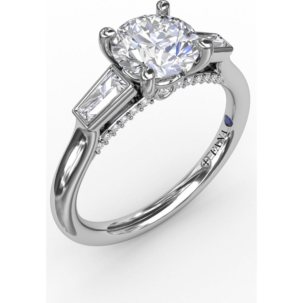 Three-Stone Engagement Ring Setting with Tapered Baguette Diamonds and Hidden Pavé Gallery by Fana - 0.34 Carat Total Diamond Weight