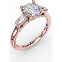 Three-Stone Engagement Ring Setting with Tapered Baguette Diamonds and Hidden Pavé Gallery by Fana - 0.34 Carat Total Diamond Weight
