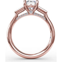 Three-Stone Engagement Ring Setting with Tapered Baguette Diamonds and Hidden Pavé Gallery by Fana - 0.34 Carat Total Diamond Weight