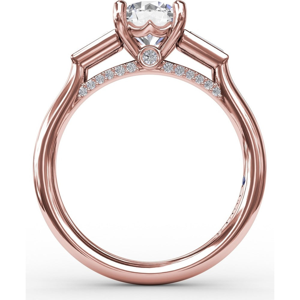 Three-Stone Engagement Ring Setting with Tapered Baguette Diamonds and Hidden Pavé Gallery by Fana - 0.34 Carat Total Diamond Weight