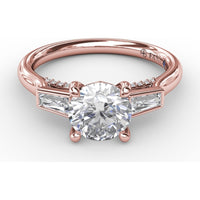 Three-Stone Engagement Ring Setting with Tapered Baguette Diamonds and Hidden Pavé Gallery by Fana - 0.34 Carat Total Diamond Weight
