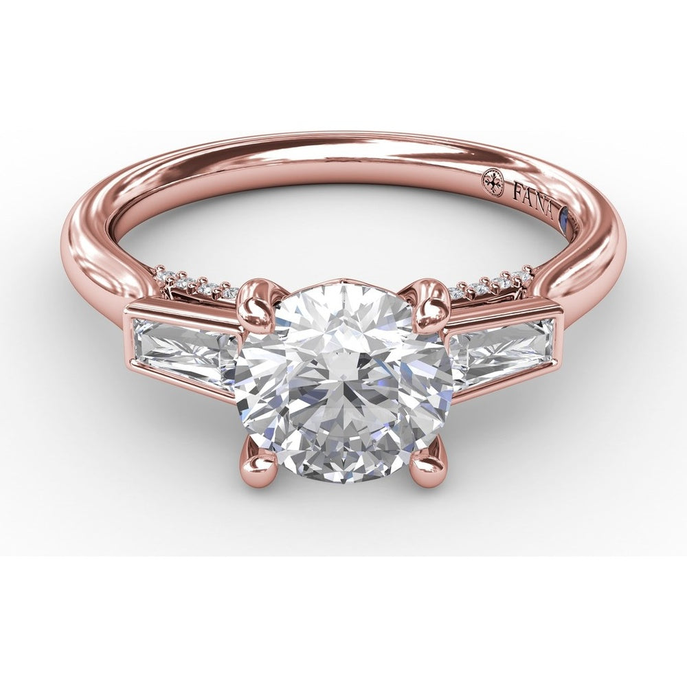 Three-Stone Engagement Ring Setting with Tapered Baguette Diamonds and Hidden Pavé Gallery by Fana - 0.34 Carat Total Diamond Weight