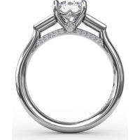 Three-Stone Engagement Ring Setting with Tapered Baguette Diamonds and Hidden Pavé Gallery by Fana - 0.34 Carat Total Diamond Weight