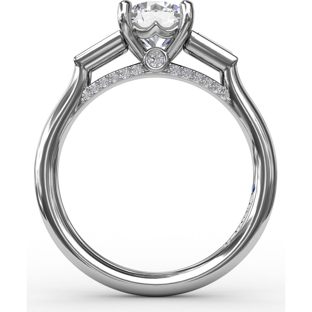 Three-Stone Engagement Ring Setting with Tapered Baguette Diamonds and Hidden Pavé Gallery by Fana - 0.34 Carat Total Diamond Weight