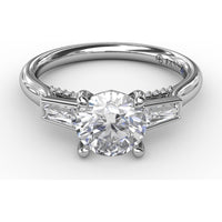 Three-Stone Engagement Ring Setting with Tapered Baguette Diamonds and Hidden Pavé Gallery by Fana - 0.34 Carat Total Diamond Weight