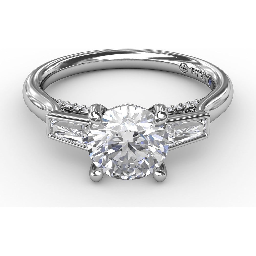 Three-Stone Engagement Ring Setting with Tapered Baguette Diamonds and Hidden Pavé Gallery by Fana - 0.34 Carat Total Diamond Weight