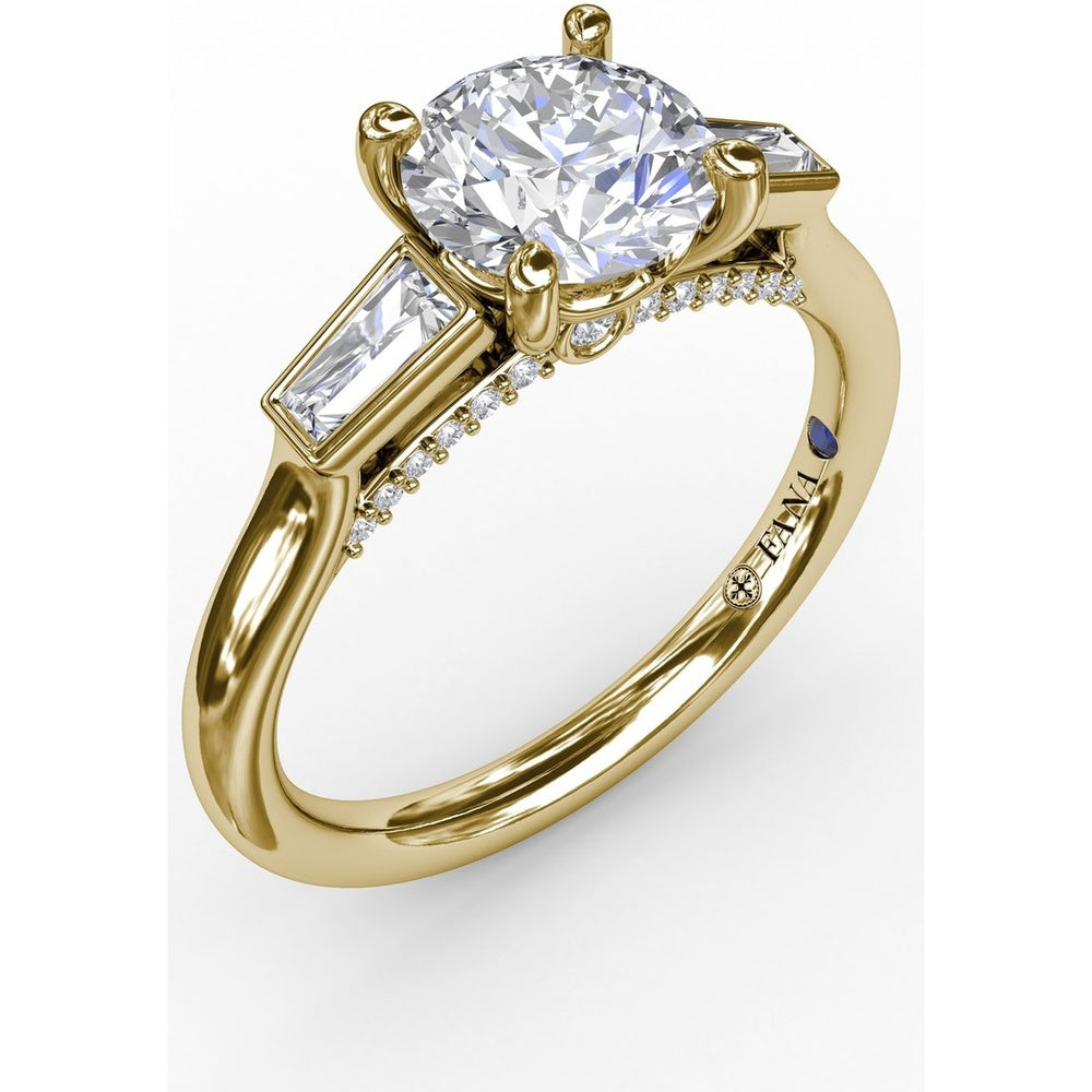 Three-Stone Engagement Ring Setting with Tapered Baguette Diamonds and Hidden Pavé Gallery by Fana - 0.34 Carat Total Diamond Weight