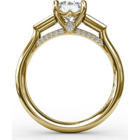 Three-Stone Engagement Ring Setting with Tapered Baguette Diamonds and Hidden Pavé Gallery by Fana - 0.34 Carat Total Diamond Weight