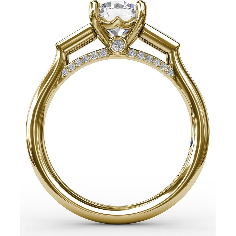 Three-Stone Engagement Ring Setting with Tapered Baguette Diamonds and Hidden Pavé Gallery by Fana - 0.34 Carat Total Diamond Weight