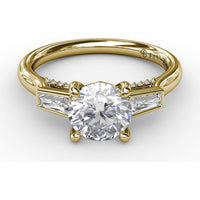 Three-Stone Engagement Ring Setting with Tapered Baguette Diamonds and Hidden Pavé Gallery by Fana - 0.34 Carat Total Diamond Weight