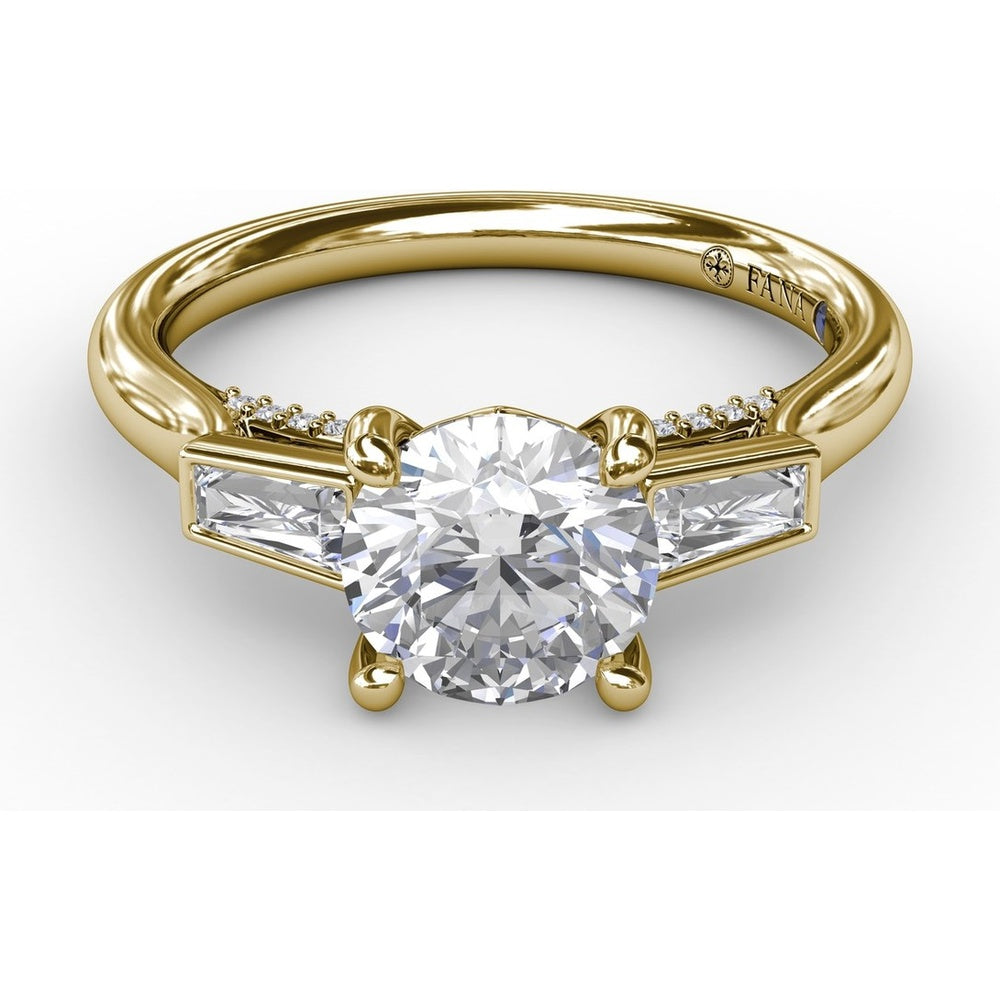 Three-Stone Engagement Ring Setting with Tapered Baguette Diamonds and Hidden Pavé Gallery by Fana - 0.34 Carat Total Diamond Weight