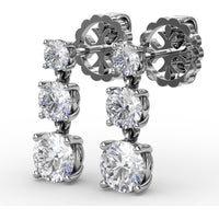 Three-Stone Graduated Round Diamond Drop Earrings by Fana - 1.82 Carat Total Diamond Weight