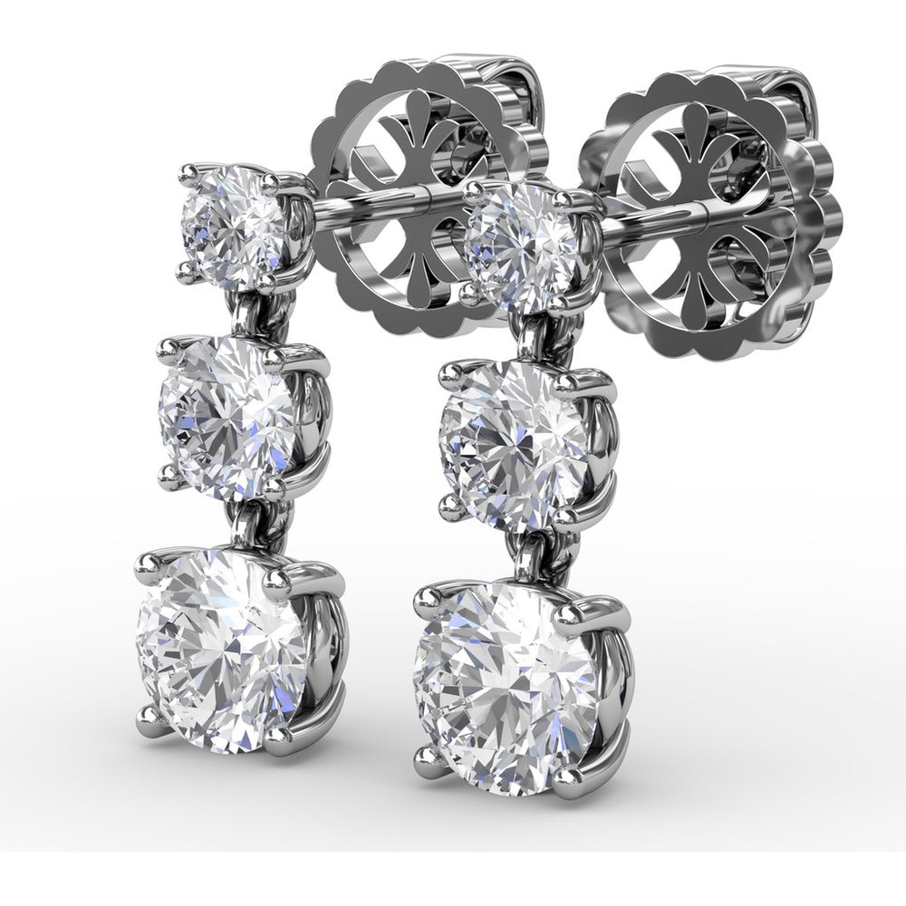 Three-Stone Graduated Round Diamond Drop Earrings by Fana - 1.82 Carat Total Diamond Weight