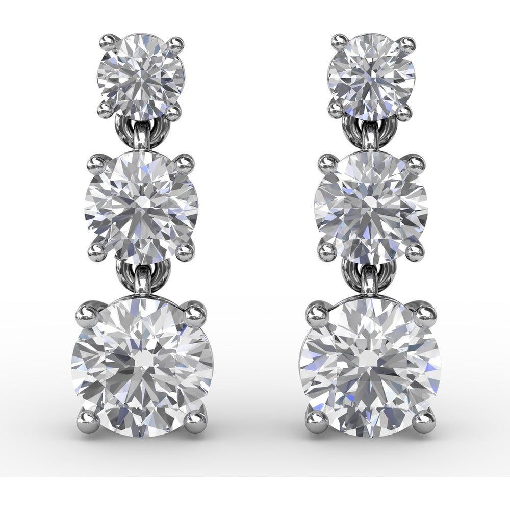 Three-Stone Graduated Round Diamond Drop Earrings by Fana - 1.82 Carat Total Diamond Weight