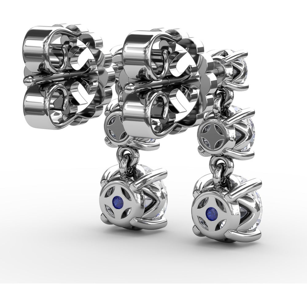 Three-Stone Graduated Round Diamond Drop Earrings by Fana - 1.82 Carat Total Diamond Weight