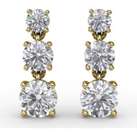 Three-Stone Graduated Round Diamond Drop Earrings by Fana - 1.82 Carat Total Diamond Weight