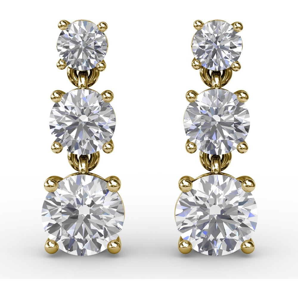 Three-Stone Graduated Round Diamond Drop Earrings by Fana - 1.82 Carat Total Diamond Weight