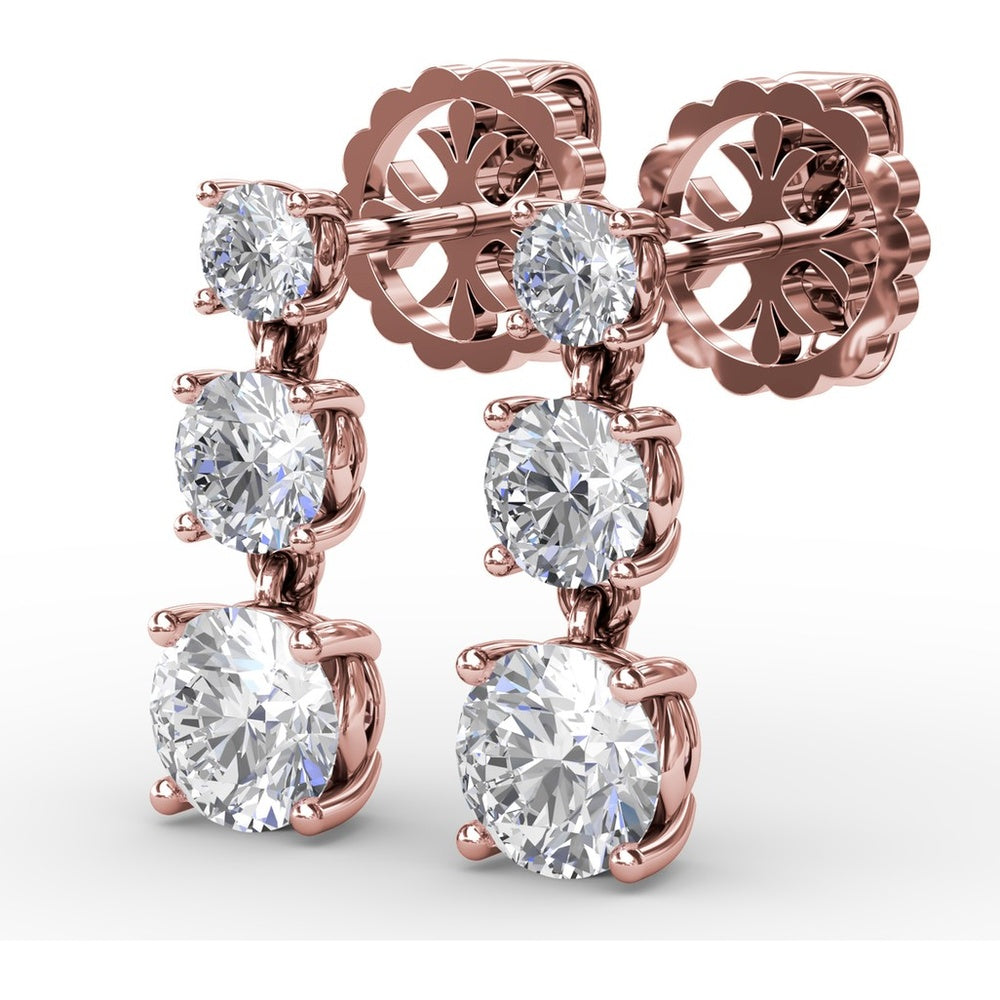 Three-Stone Graduated Round Diamond Drop Earrings by Fana - 1.82 Carat Total Diamond Weight