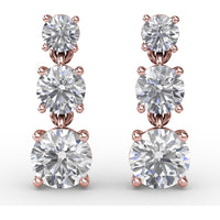 Three-Stone Graduated Round Diamond Drop Earrings by Fana - 1.82 Carat Total Diamond Weight