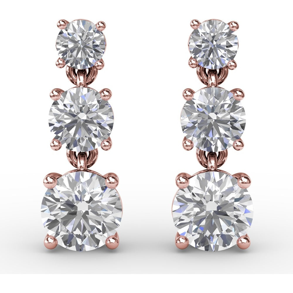 Three-Stone Graduated Round Diamond Drop Earrings by Fana - 1.82 Carat Total Diamond Weight