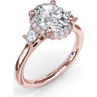 Three Stone Halo Engagement Ring Setting with Round Side Diamonds - 0.42 Carat Total Side Diamond Weight by Fana