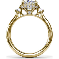 Three Stone Halo Engagement Ring Setting with Round Side Diamonds - 0.42 Carat Total Side Diamond Weight by Fana