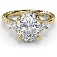 Three Stone Halo Engagement Ring Setting with Round Side Diamonds - 0.42 Carat Total Side Diamond Weight by Fana