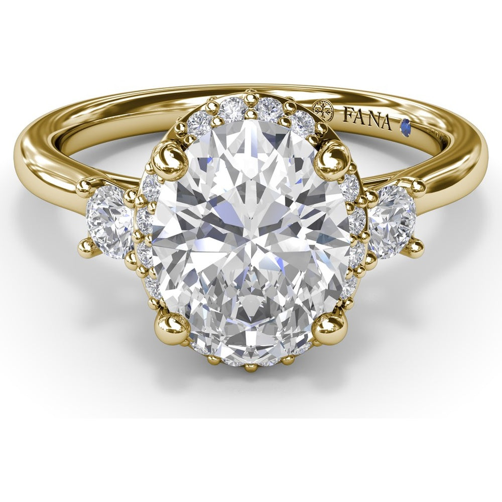 Three Stone Halo Engagement Ring Setting with Round Side Diamonds - 0.42 Carat Total Side Diamond Weight by Fana