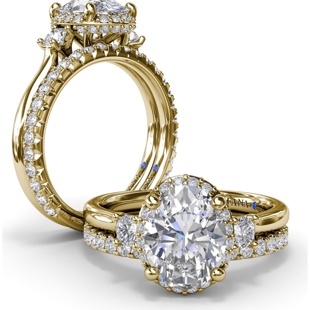 Three Stone Halo Engagement Ring Setting with Round Side Diamonds - 0.42 Carat Total Side Diamond Weight by Fana