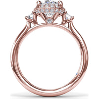 Three Stone Halo Engagement Ring Setting with Round Side Diamonds - 0.42 Carat Total Side Diamond Weight by Fana