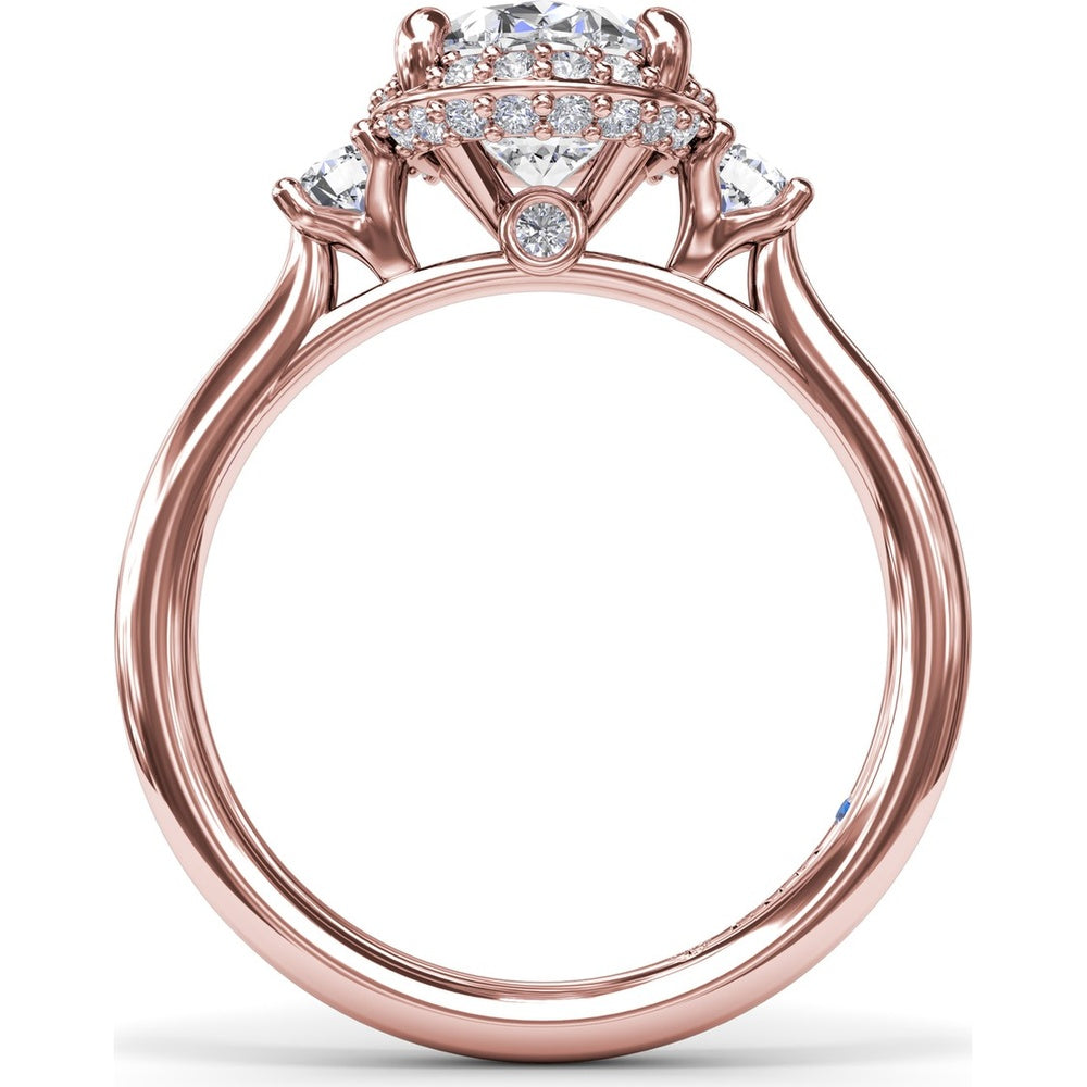 Three Stone Halo Engagement Ring Setting with Round Side Diamonds - 0.42 Carat Total Side Diamond Weight by Fana