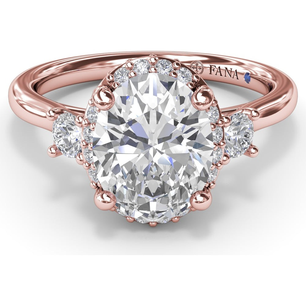 Three Stone Halo Engagement Ring Setting with Round Side Diamonds - 0.42 Carat Total Side Diamond Weight by Fana