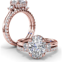 Three Stone Halo Engagement Ring Setting with Round Side Diamonds - 0.42 Carat Total Side Diamond Weight by Fana
